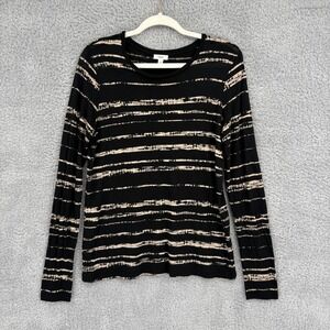 Vince Shadow Stripe Pima Cotton Modal Long Sleeve Top Womens Size M Black Cream